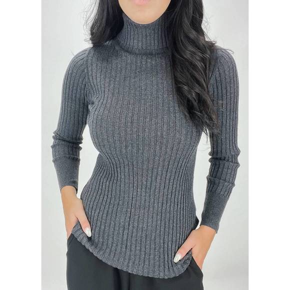Ost Sweaters New Ost Rib Turtle Neck Top In Charcoal Poshmark